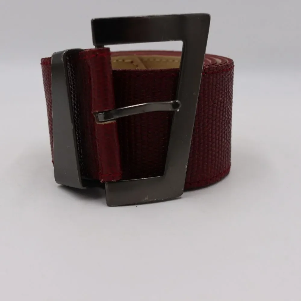 Vintage Red Textured Leather Bonded Belt Retro Funky Groovy M/L